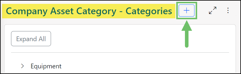 Image of the Company Asset Category page highlighting the Plus Icon