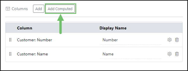 Image of the Add computed option from the columns section of a report within Striven