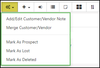 Image of the Customer Vendor Actions menum options, accessed from the gear icon