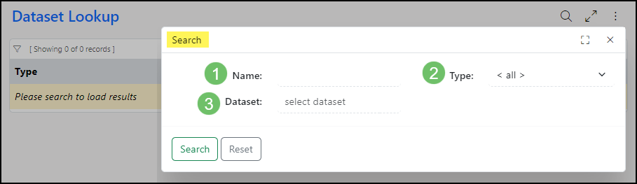 Image of the dataset lookup tool search options