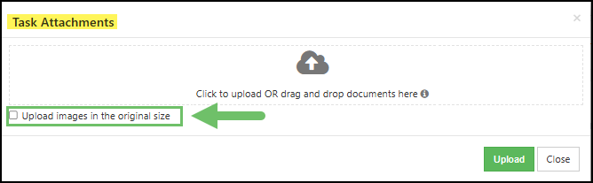 Example of the “Upload images in the original size” checkbox.