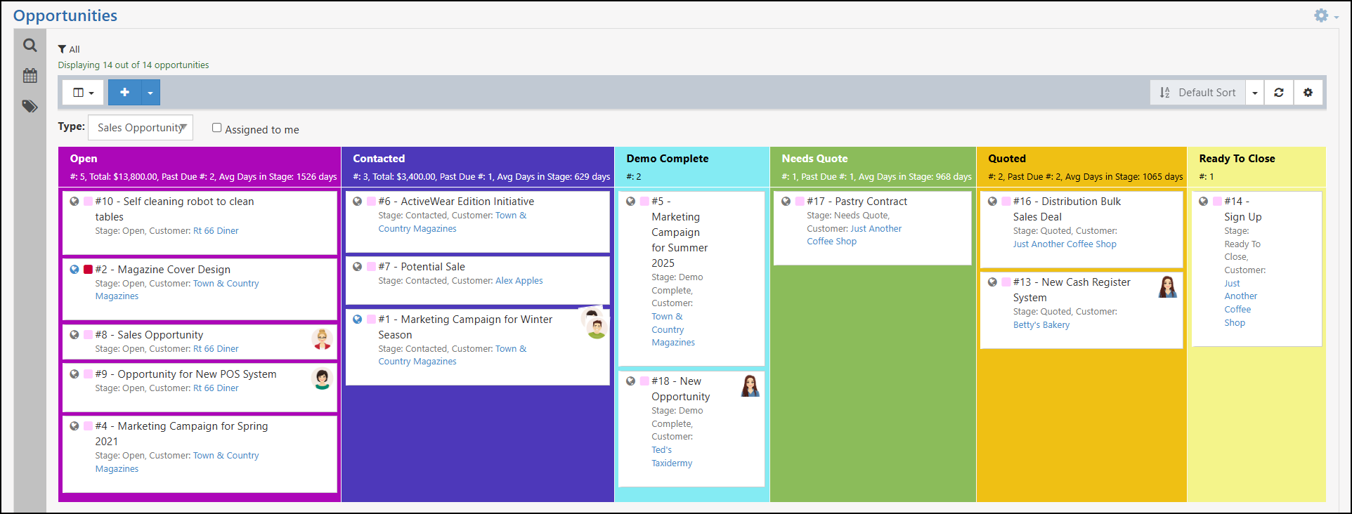 Example of the Opportunity Board view within Striven