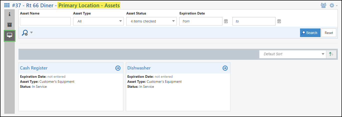 Image of the Customer/Vendor Location Assets Page