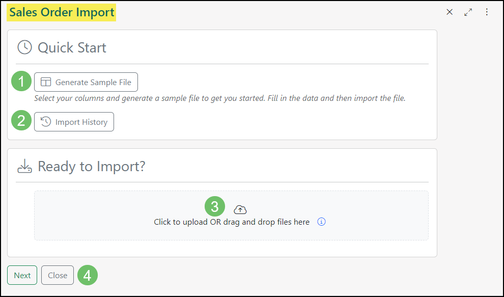 Example of the Sales Order Import Page within Striven