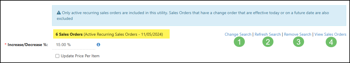 Example of the Sales Orders added to the Price Update Request