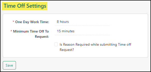 Image of the Time Off Settings Page