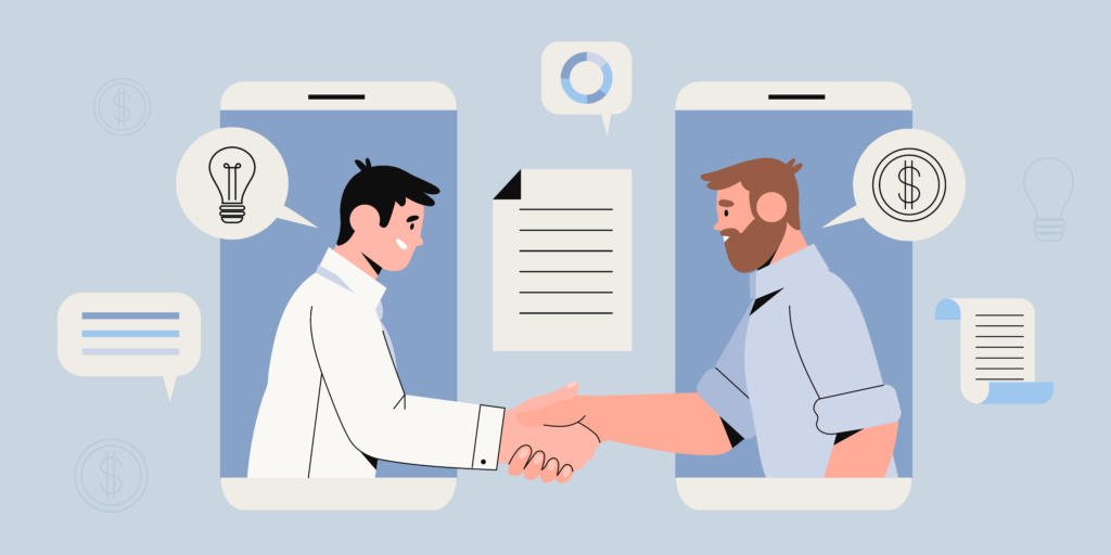 men shaking hands talking about all in one business management software